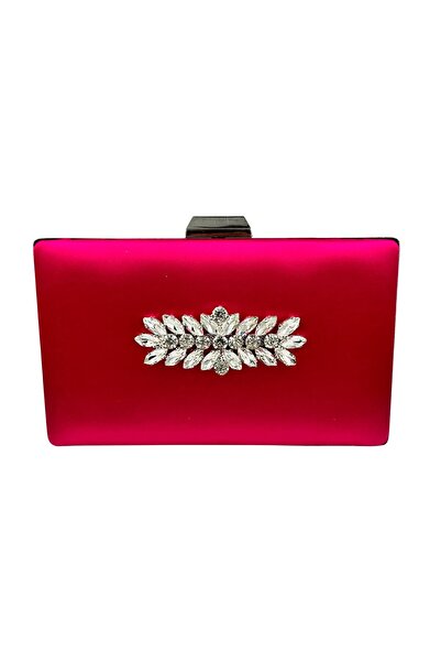 Generic Brand Fuchsia Color Satin Evening Dress with Silver Case Evening Bag ...
