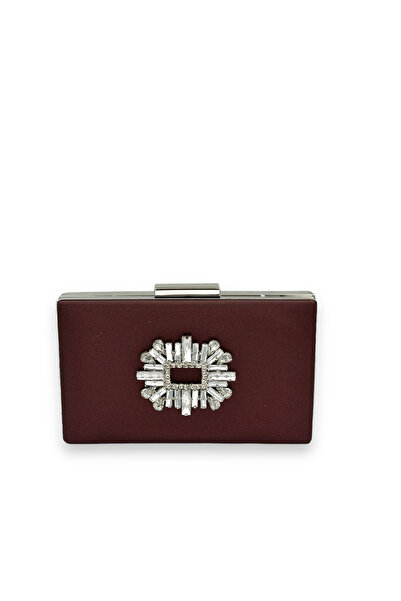 Generic Brand Burgundy Non-Scratch Satin Silver Stone Evening Dress Bag Styli...