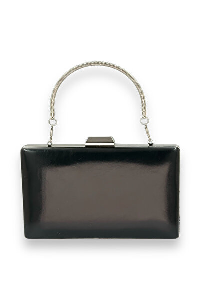 Generic Brand Black Skin Matte Leather Evening Dress Bag Stylish Metal Strapp...