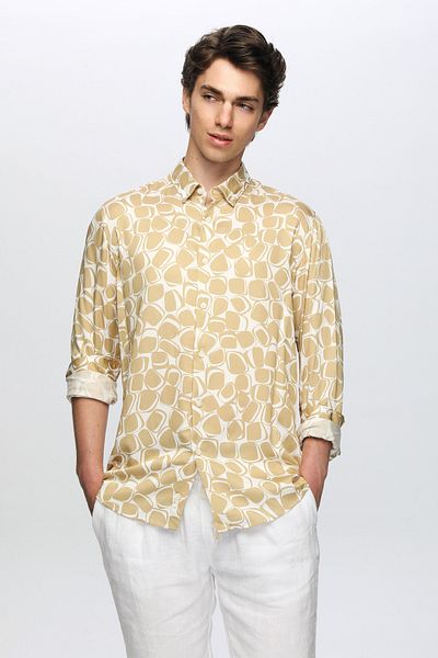 Tween Cămașă slim fit cu imprimeu Camel 100% viscoză