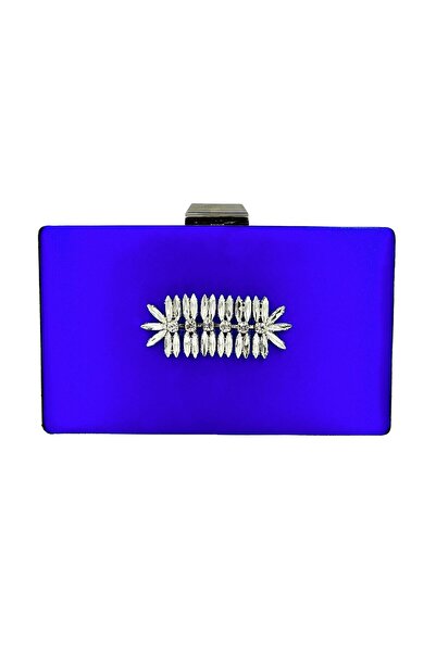 Generic Brand Blue Satin Cobalt Blue - Evening Dress Bag with Silver Case and...