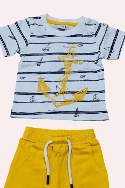 Riccotarz Striped Suit with Anchor Printed Yellow Shorts for Baby Boy