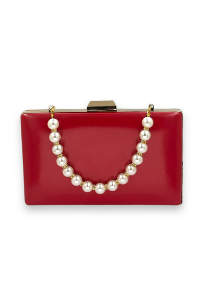 MidStore Red Color Evening Dress Bag Pearl Evening Dress Bag Portfolio Bag Ha...