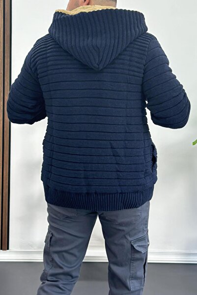 Edwox Чоловічий трикотажний кардиган з капюшоном на блискавці, синій T743