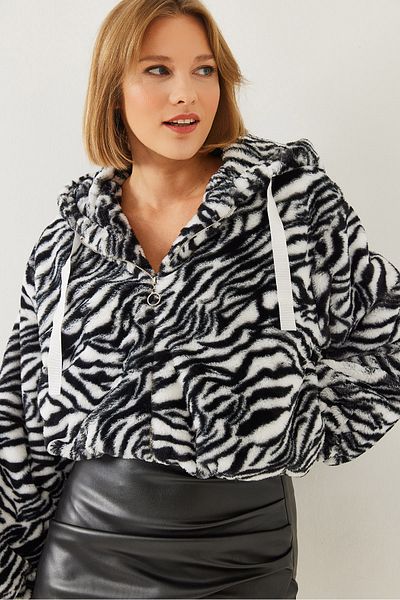 Bianco Lucci Dámský vzorovaný plyšový kabát na zip 60351089
