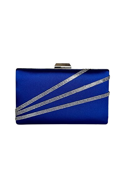 Generic Brand Blue Satin Cobalt Blue - Evening Dress Bag with Silver Case and...
