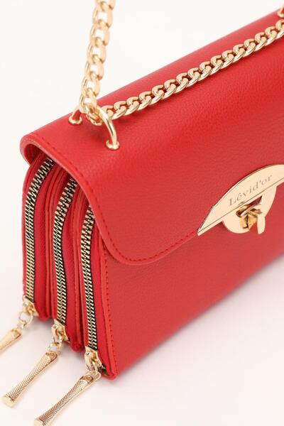 Levidor Red Three Compartment Chain Strap Shoulder Bag