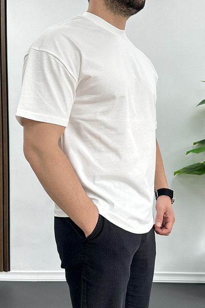 Edwox Men's Oversize 100% Cotton Breathable Basic T-shirt Ecru Edw038