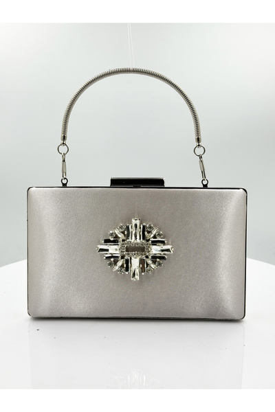 MidStore Mink Color Satin Silver Case Silver Stone Evening Dress Bag Evening ...