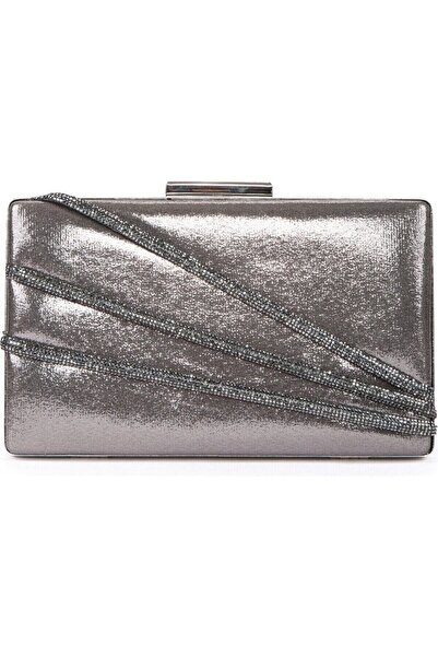 MidStore Anthracite Gray Platinum Color Silver Stone Evening Dress Bag Evenin...