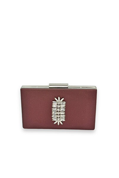 MidStore Burgundy Color Scratch-Resistant Satin Silver Stone Evening Dress Bag