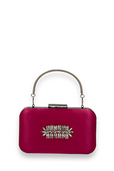 Generic Brand Fuchsia Color Satin Silver Case Silver Stone Handle Evening Dre...