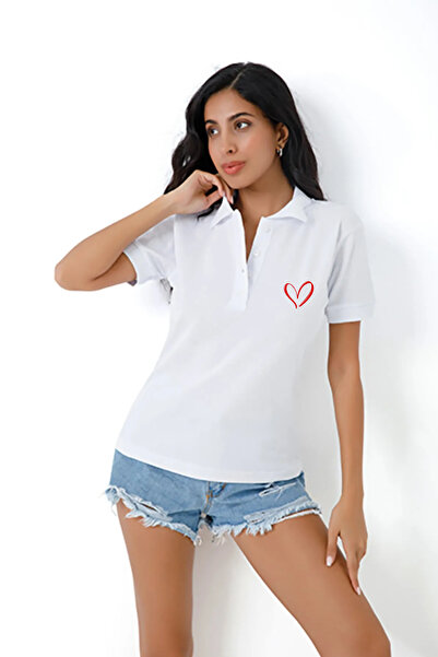 CC STORE Heart Printed Waist Sitting Polo Neck T-Shirt