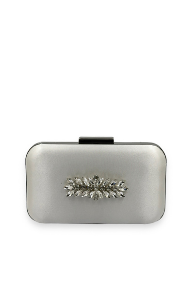 MidStore Women's Evening Dress Bag – Silver Stone, Satin, Stylish Evening Por...
