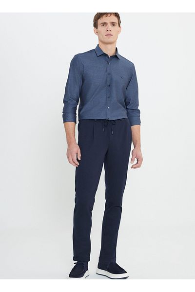 ALTINYILDIZ CLASSICS Ανδρικό παντελόνι Navy Slim Fit - Six stars Classics, δεμένη μέση, πλαϊνές τσέπες ACE 012510151
