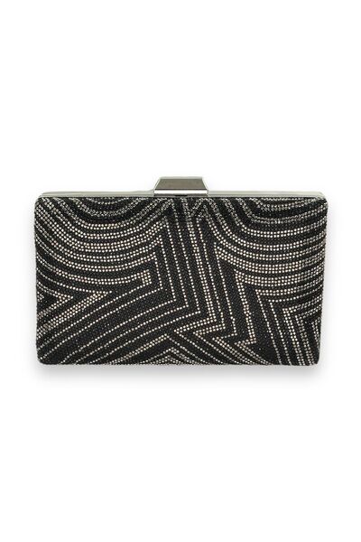 Wedding Fashion Negru Platină Culoare Cristal Piatră Rochie De Seară Geantă N...