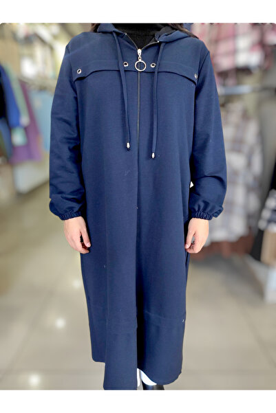 Sublime Butik Kadın Extra Uzun Fermuarlı Kapüşonlu Ferace Kap