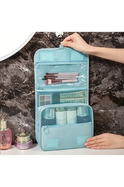 SYNOPE Cutie pliabilă pentru cosmetice de călătorie pentru machiaj, cu funcție cu mai multe compartimente, de capacitate mare