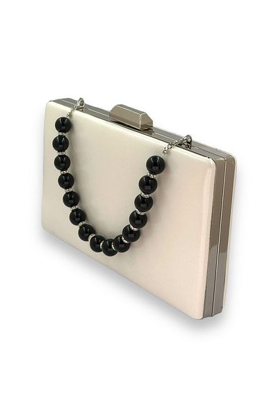 Wedding Fashion Matte Colored Leather Evening Bag with Pearls - Portfolio and Clutch Model, for Wedding and Engagement