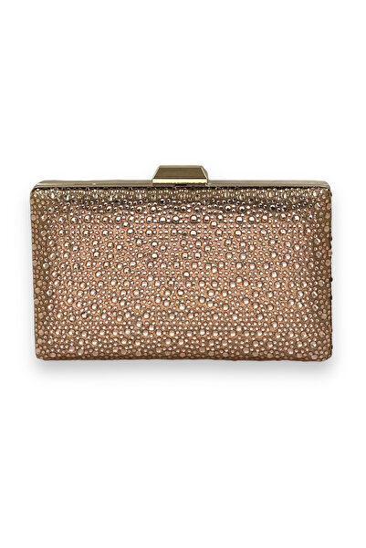 MidStore Geantă de rochie de seară cu pietre de cristal de culoare aurie roz,...