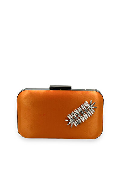 MidStore Orange Color Satin Silver Case Silver Stone Evening Dress Bag Evenin...