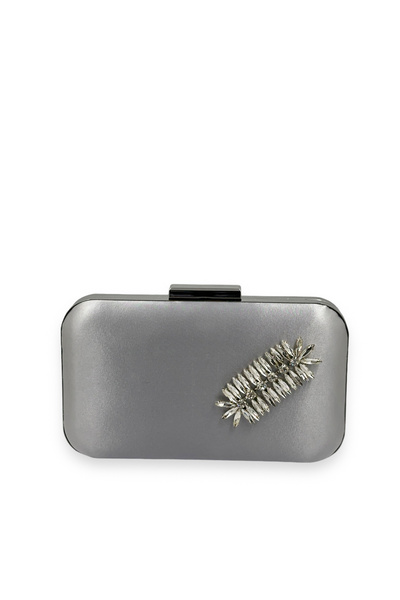 MidStore Silver Gray Color Satin Silver Case Silver Stone Evening Dress Bag E...
