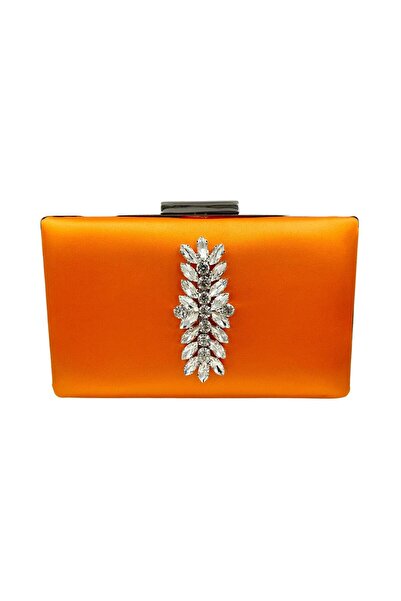 Generic Brand Orange Satin Evening Dress Bag Night Portfolio with Silver Case