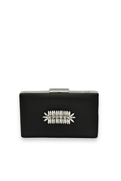 MidStore Black Color Non-Scratch Satin Silver Stone Evening Dress Bag
