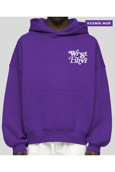 LUCKYPORT WRSTBHVR Sweatshirt Hoodie | Studio Baskı Önlü Arkalı | Kozmik Mor