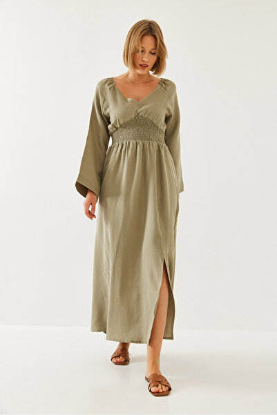 Bianco Lucci Women's V-Neck Waist Guiped Flared Dress 35177 60351090