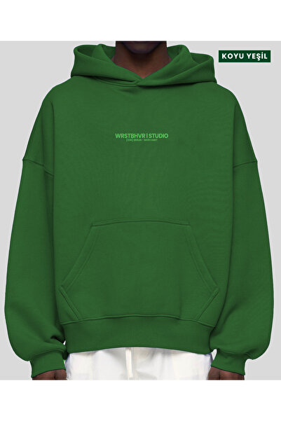 CC STORE WRSTBHVR SWEATSHIRT HOODIE | IMPRIMARE LOGO FLORAL PE FAȚĂ ȘI PE SPATE | VERDE ÎNCHIS