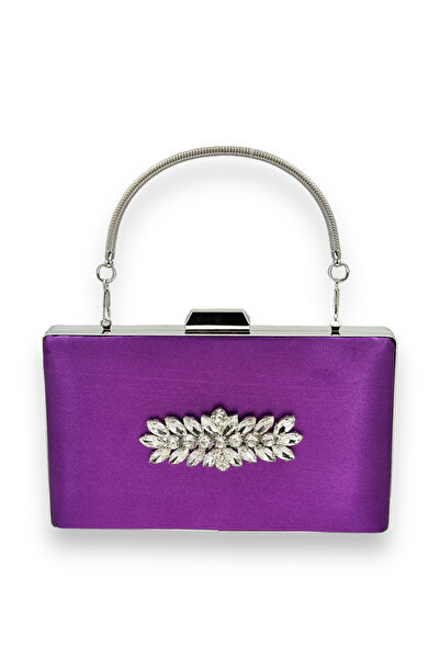Generic Brand Satin Colored Crystal Stoned Purple Evening Dress Bag - Henna B...