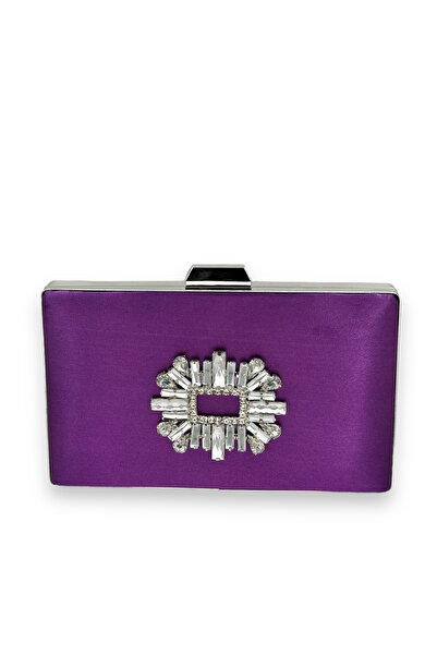 MidStore Purple Color Satin Crystal Stone Evening Dress Bag Evening Bag Henna...
