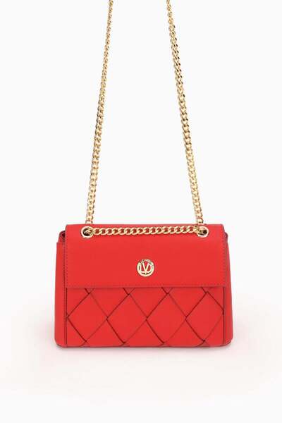 Levidor Red Diamond Pattern Chain Shoulder Bag
