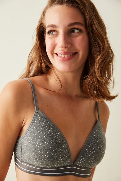 Penti Gray Dot Patterned Non-Wireless Padded Flex Bra