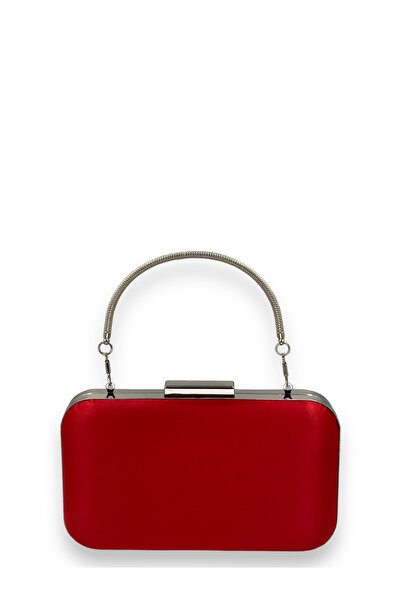 MidStore Red Color Satin Silver Case Metal Handle Evening Dress Bag Evening Bag