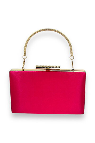 MidStore Fuchsia Pink Color Satin Crystal Stone Evening Dress Bag Evening Bag...