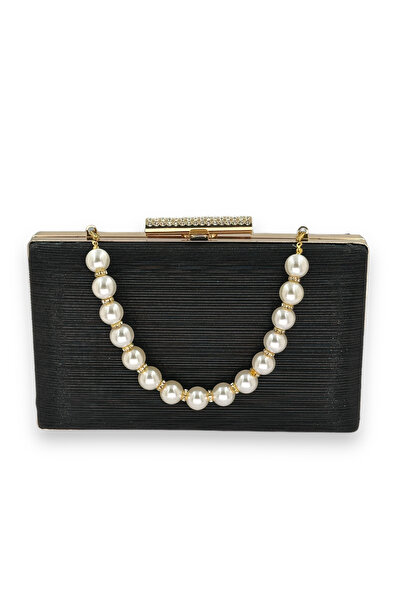 MSglame Geantă de seară elegantă culoare neagră cu dungi cu model laser importat și mâner de perle, potrivită pentru logodnă, invitație de nuntă și bal. Cod: [lipseste cod din text]