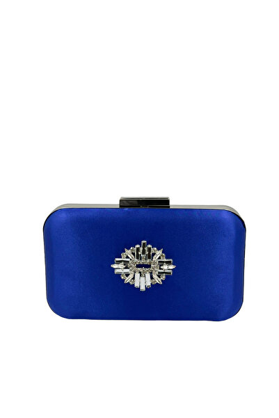 MidStore Cobalt Blue Colors Satin Silver Case Silver Stone Evening Dress Bag ...