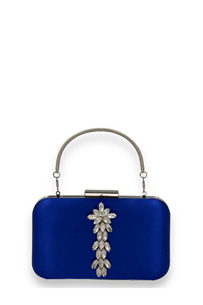 Generic Brand Cobalt Blue Color Satin Silver Case Silver Stone Handle Evening...