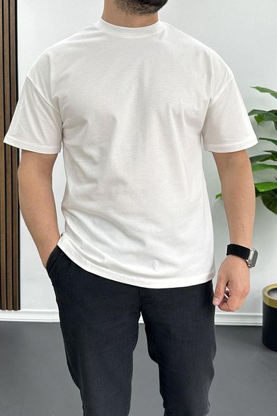 Edwox Men's Oversize 100% Cotton Breathable Basic T-shirt Ecru Edw038