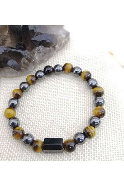 OSMANLI DOĞAL TAŞ Natural Stone Bracelet - Tiger Eye, Hypersthene, Hematite Certified