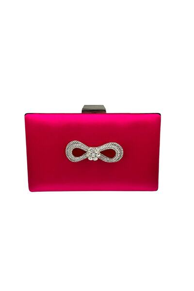 Generic Brand Fuchsia Color Satin Evening Dress with Silver Case Evening Bag ...