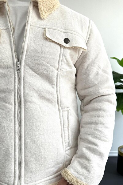 Edwox Λευκό Faux Sequin Δερμάτινο Παλτό - Ανδρικό, Γούνα Εσωτερικά, Edw120