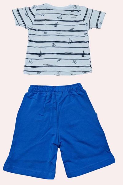 Riccotarz Set de tricou și pantaloni scurți cu dungi albastre cu imprimeu Anchor pentru bebeluș
