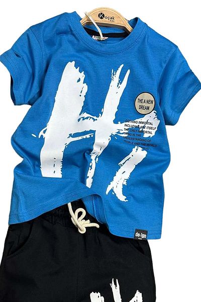 Riccotarz Băiat - Set de pantaloni scurți cu mânecă scurtă Saks Blue Printed