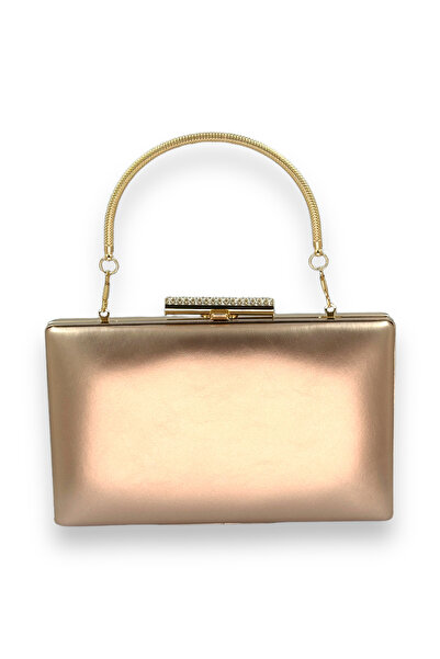 Wedding Fashion Geantă de rochie de seară din piele aurie roz - clutch cu mâner metalic pentru bal de absolvire Henna