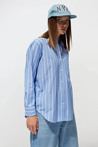 Mixray Cămașă oversize cu dungi albastre pentru femei model 4367