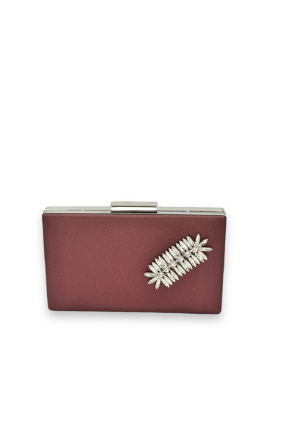 MidStore Burgundy Color Scratch-Resistant Satin Silver Stone Evening Dress Bag