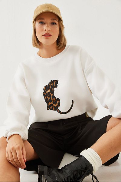 Bianco Lucci Hanorac de damă cu imprimeu leopard cu trei fire ridicate 60351105